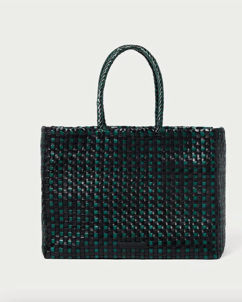 Front of a size O/S Klara Woven Tote in Forest/ Black in Forest/ Black by Loeffler Randall. | dia_product_style_image_id:331814